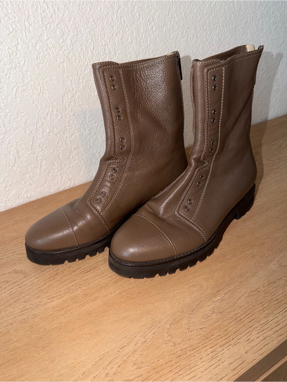 Jimmy Choo Brown Pebbled Leather Combat Boots Women’s 7